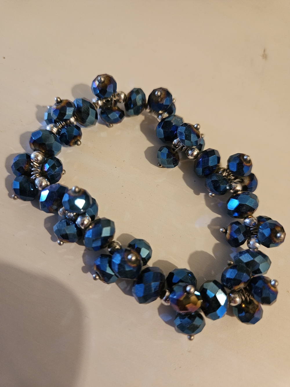 Blue Faceted Bead Cluster Stretch Bracelet